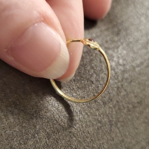 Gold Tone Ruby Starburst Ring | Minimalist Oval Disc | Sizes 7, 7.5 - Picture 4 of 5